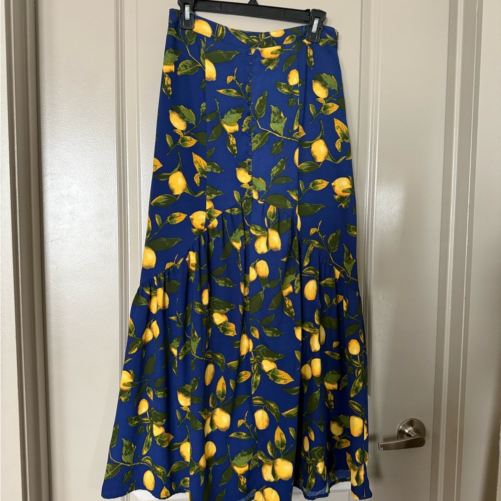 Gianni Bini Blue and Yellow Maxi A-Line Skirt